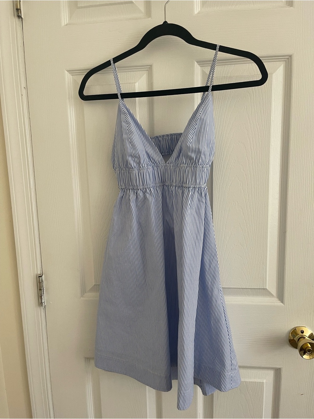 Aritzia Light Blue Pinstripe V-Neck Sundress